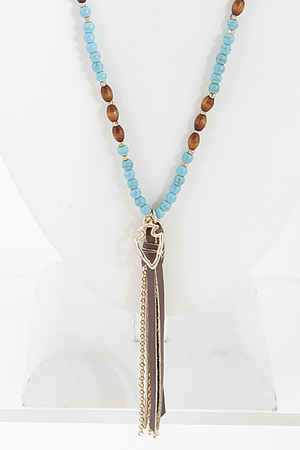 Bead Drop Necklace With Tassel And Charm 6BAE1
